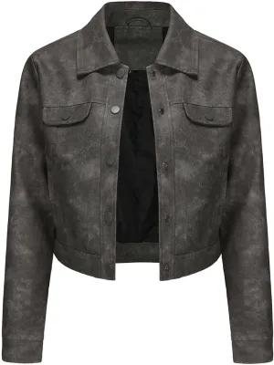 Lightweight Faux Leather Jacket Women Trendy Crop Moto Biker Coat Button Down Shacket Outerwear Slim Short Coats