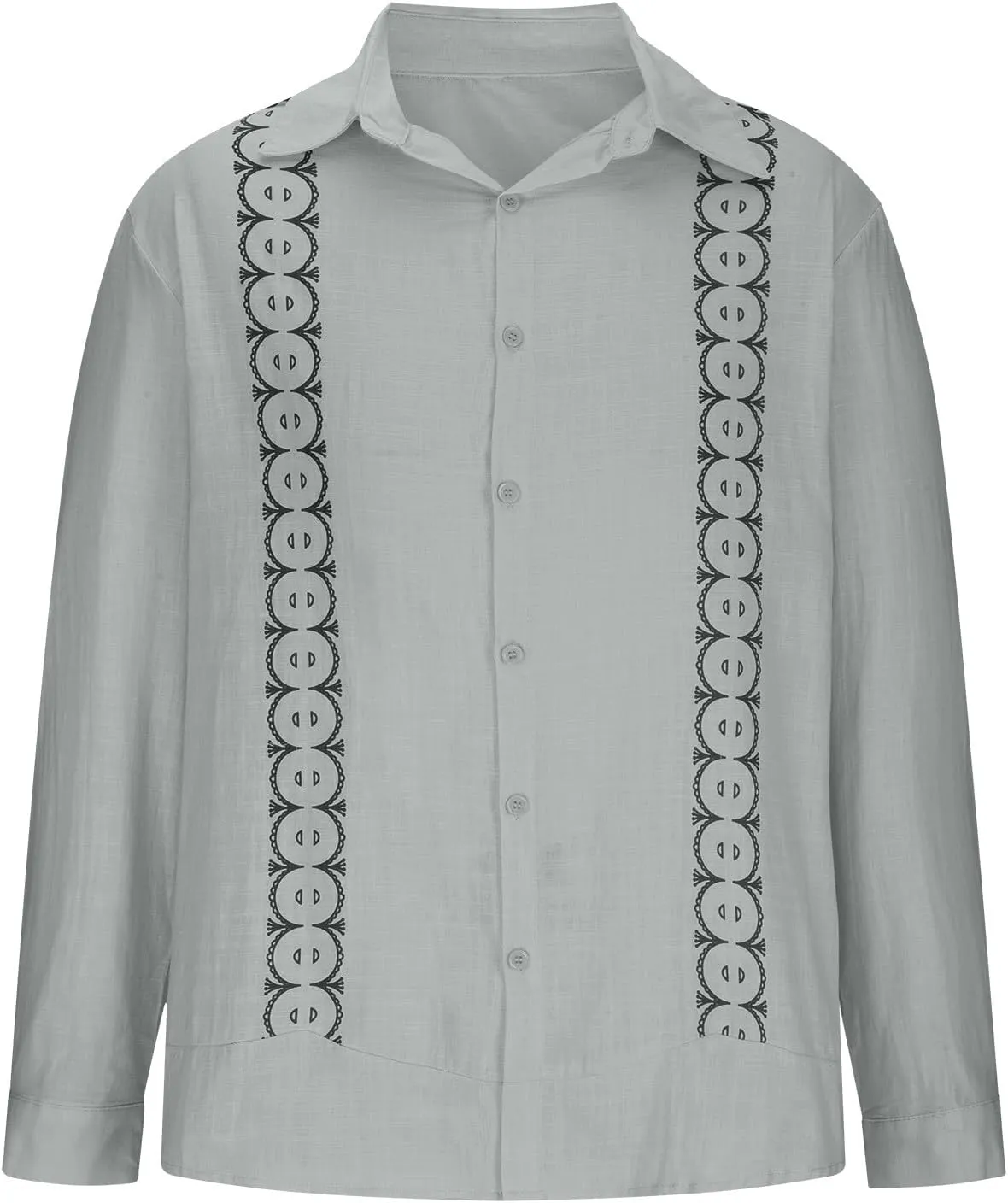 Linen Beach Shirts for Men Long Sleeve Button Down Printed Patchwork Casual Blouses Loose Cotton Hawaiian Clothes