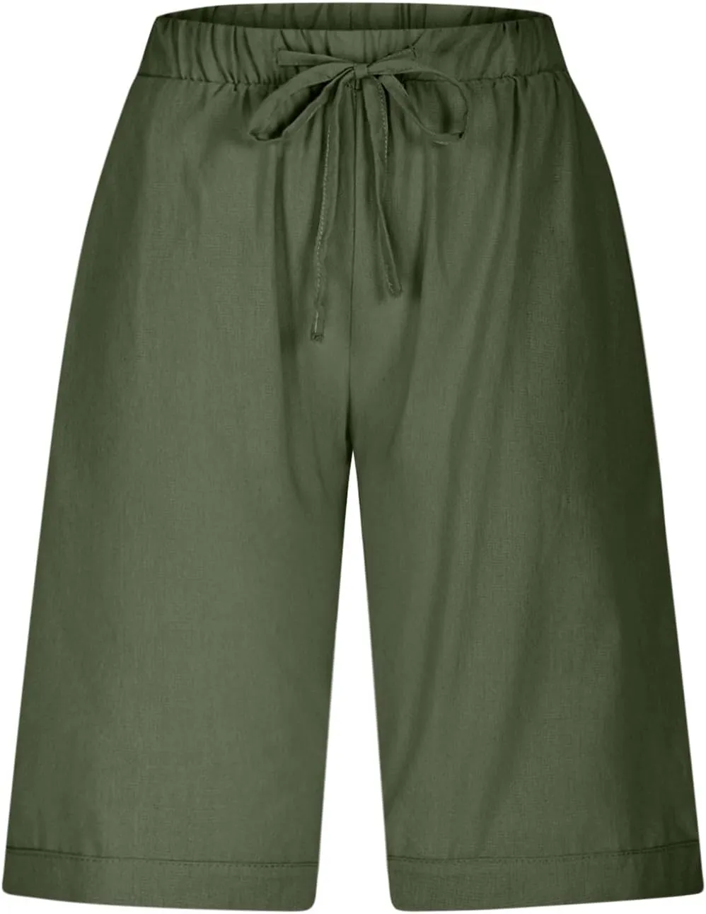Linen Capri Pants for Women Side Hollow Out Cropped Trousers Casual Summer Capris Drawstring High Waist Wide Leg Pant