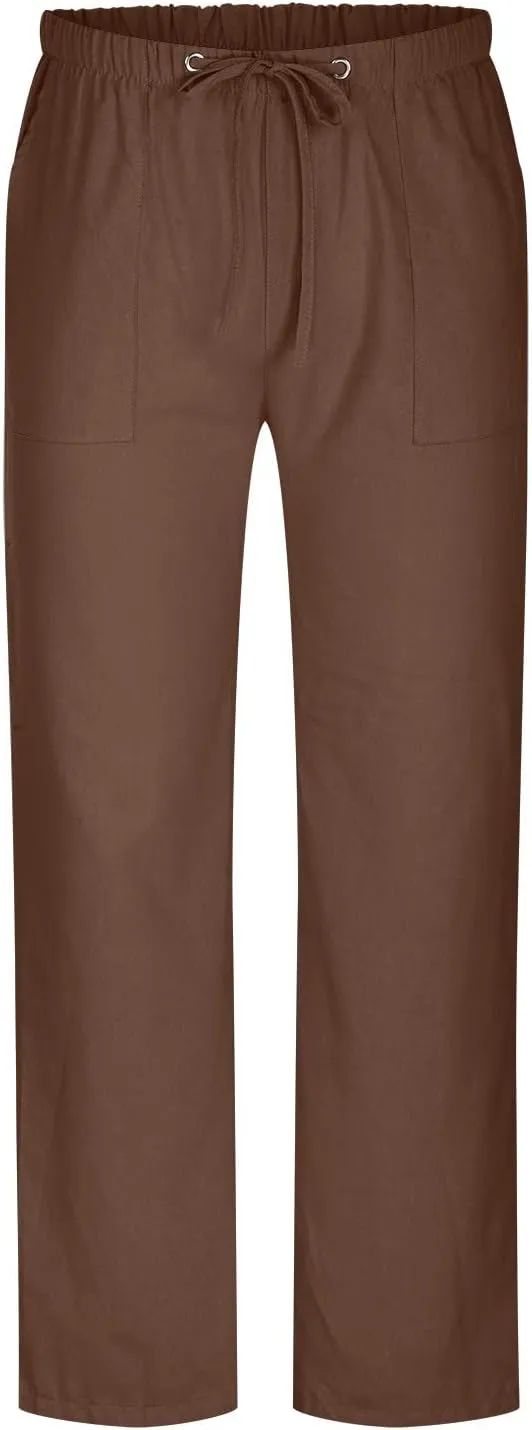 Linen Dress Pants Men Slim Fit Straight Leg Trousers Elastic Waist Lounge Pants Breathable Summer Pants Casual Pants