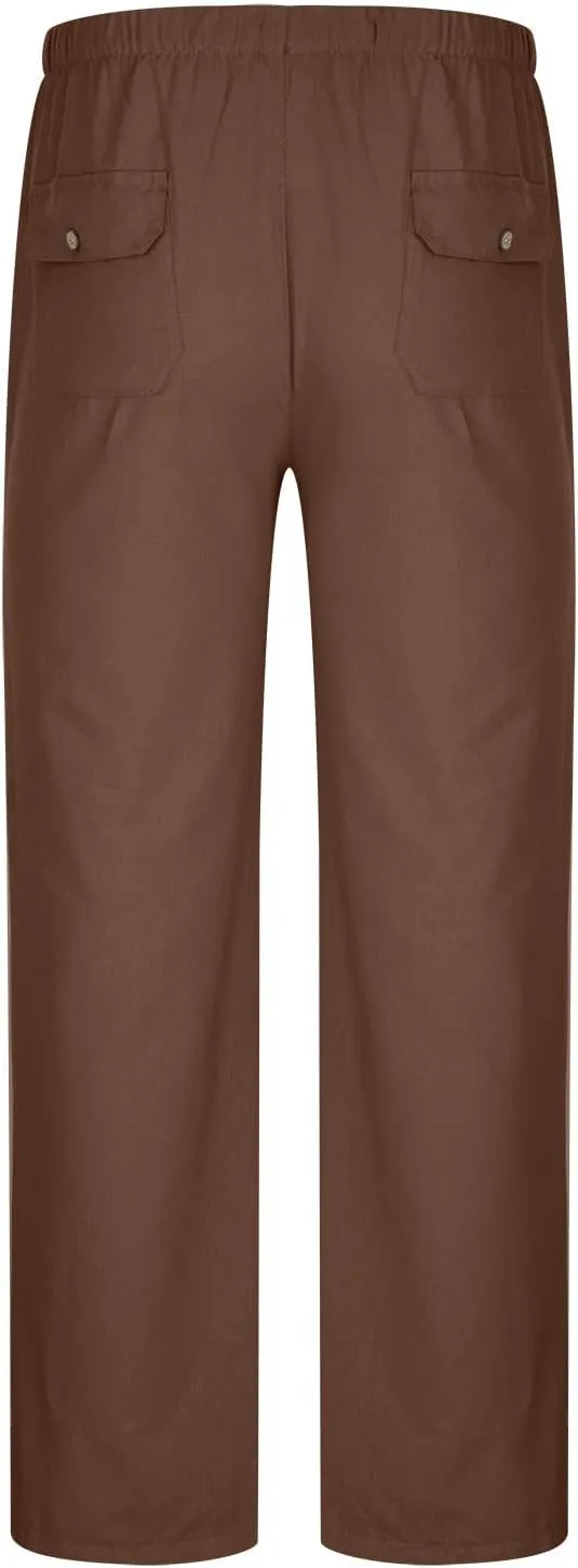 Linen Dress Pants Men Slim Fit Straight Leg Trousers Elastic Waist Lounge Pants Breathable Summer Pants Casual Pants