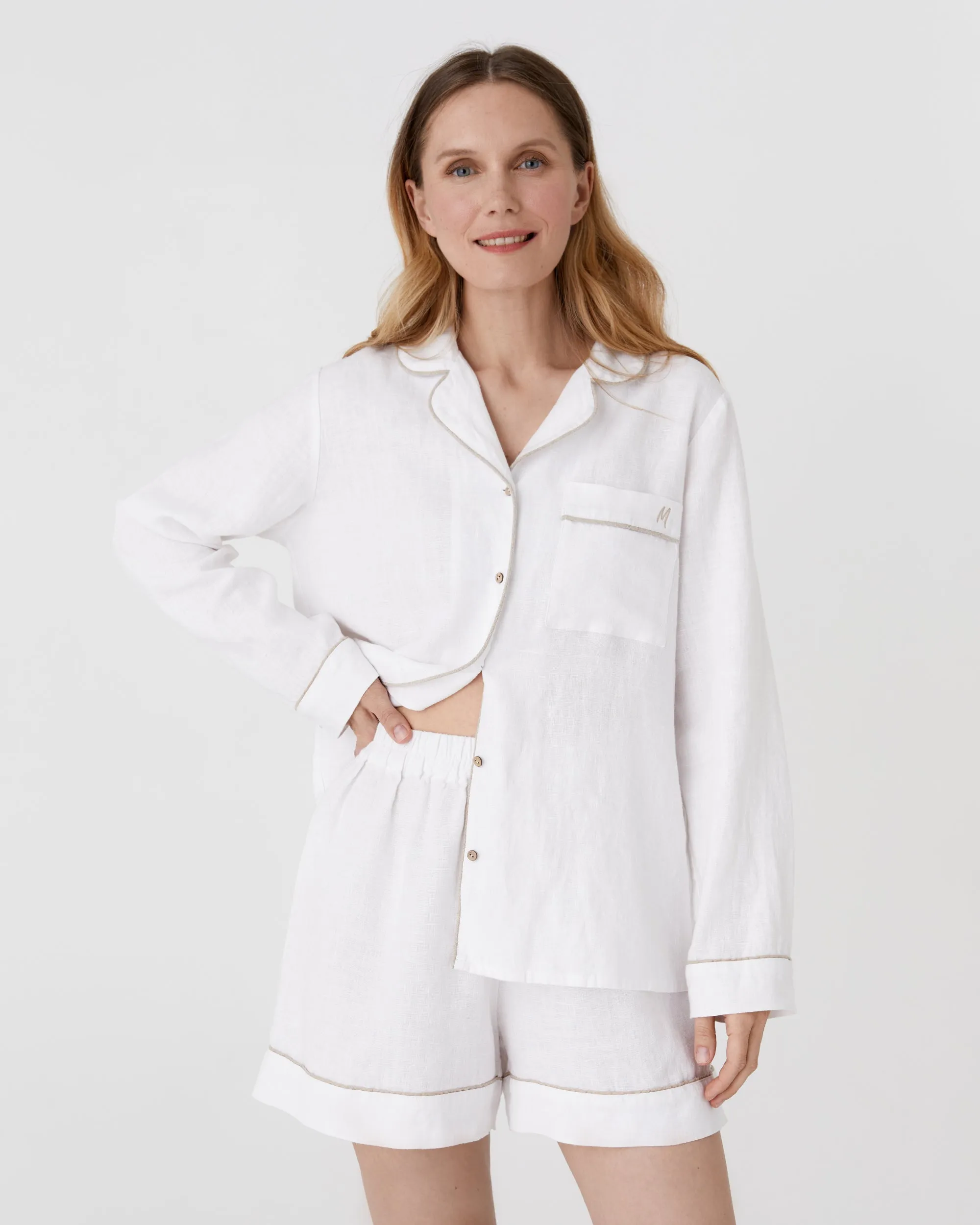Linen pajama set PADUA in White