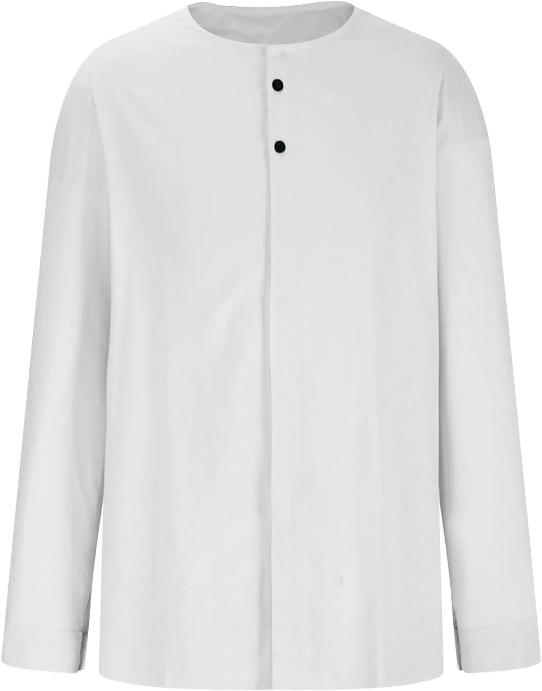 Linen Shirt for Men Casual Crew Neck Solid Color Long Sleeve Blouses Button Cotton Loose Trendy Hawaiian Shirts Top