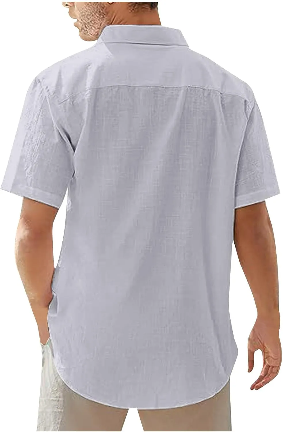 Linen Shirt for Men Short Sleeve Button Down Solid Color Casual Blouses Fashion Summer Hawaiian Comfy Shirts Tops