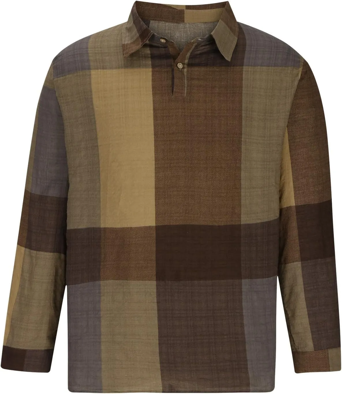 Linen Shirts for Men Casual V Neck Plaid Print Lapel Cotton Linen Long Sleeve Shirt Fashion 2025 Spring Comfy Tees