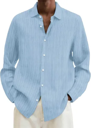Linen Shirts for Men Summer Cotton Solid New Casual Plus Size Loose Long Sleeved Breathable Boho Beach Linen Tops