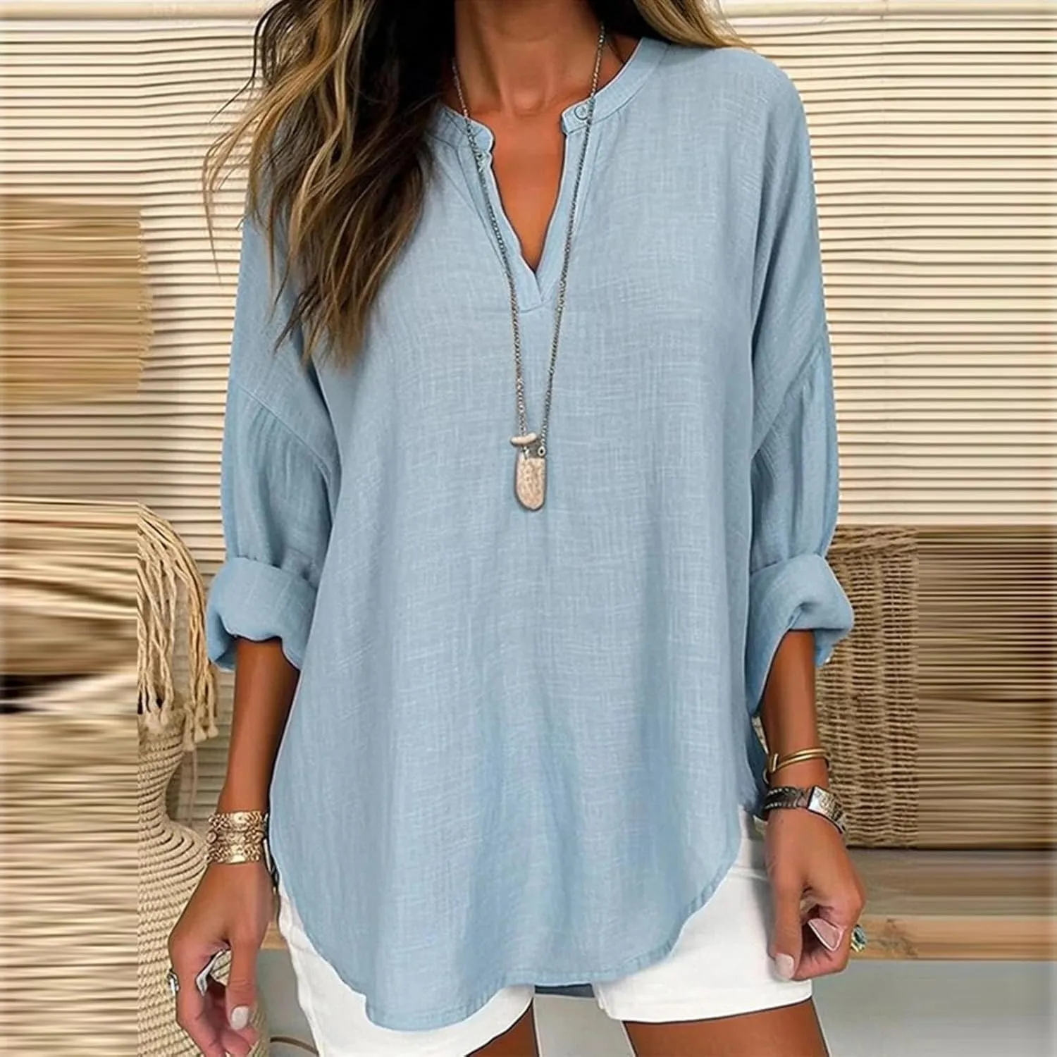 Linen Tops for Women 2025 Long Sleeve Cotton Gauze Shirt Casual Collared Blouses Loose Fit Linen Shirts Women