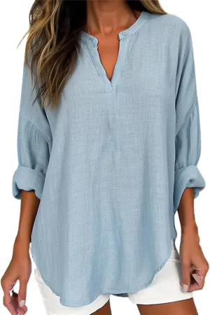 Linen Tops for Women 2025 Long Sleeve Cotton Gauze Shirt Casual Collared Blouses Loose Fit Linen Shirts Women