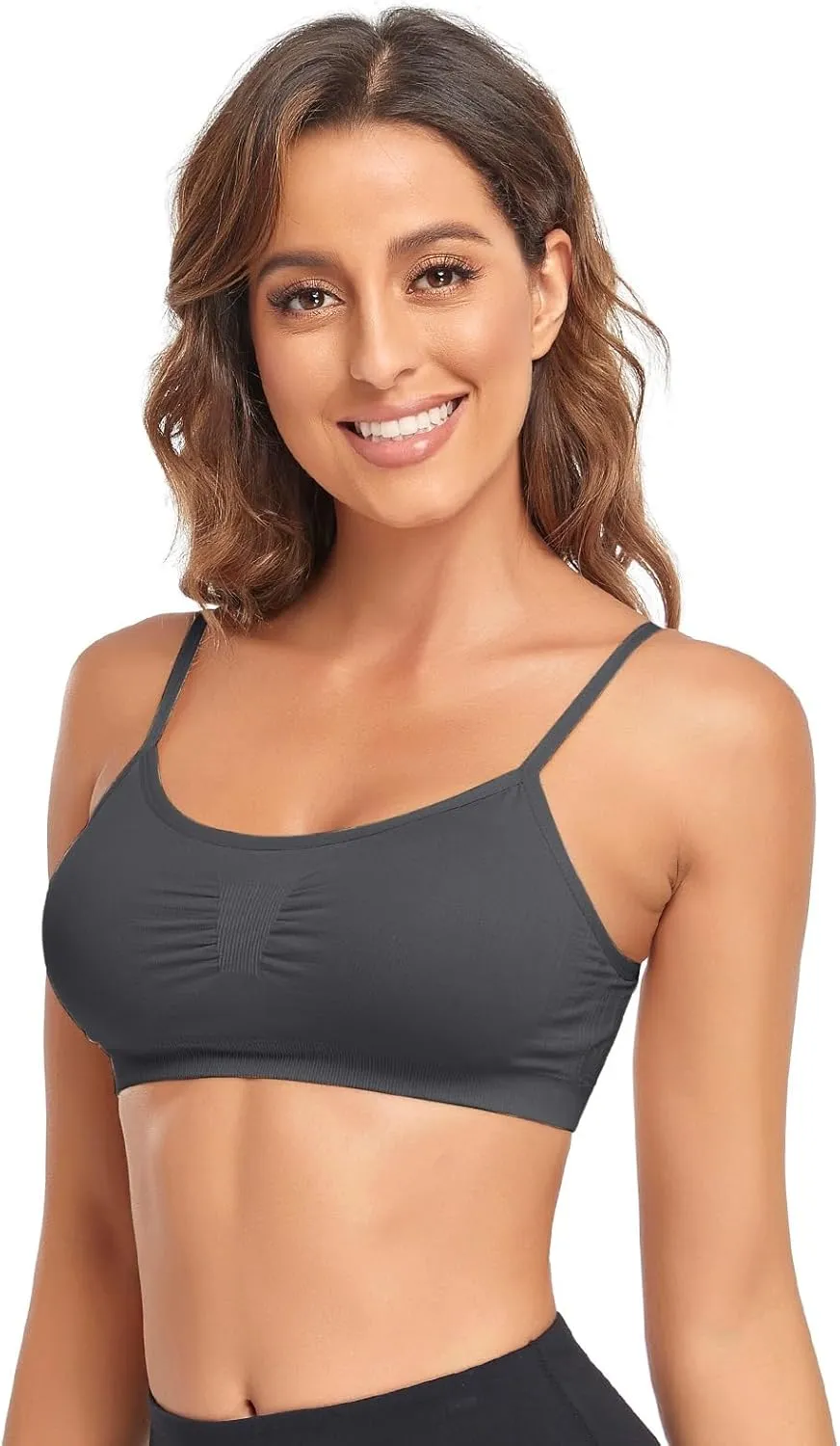 Litthing Bralettes Padded for Women Cami Strap Bra Seamless Sportsbra Wireless Comfort Yoga Lightly T-Shirt Tank Tops