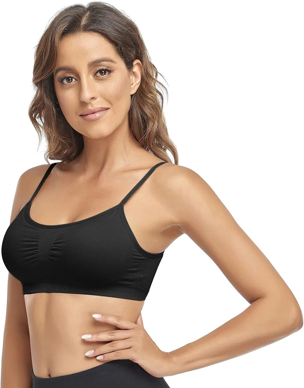 Litthing Bralettes Padded for Women Cami Strap Bra Seamless Sportsbra Wireless Comfort Yoga Lightly T-Shirt Tank Tops