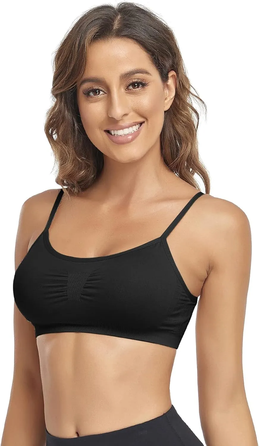 Litthing Bralettes Padded for Women Cami Strap Bra Seamless Sportsbra Wireless Comfort Yoga Lightly T-Shirt Tank Tops