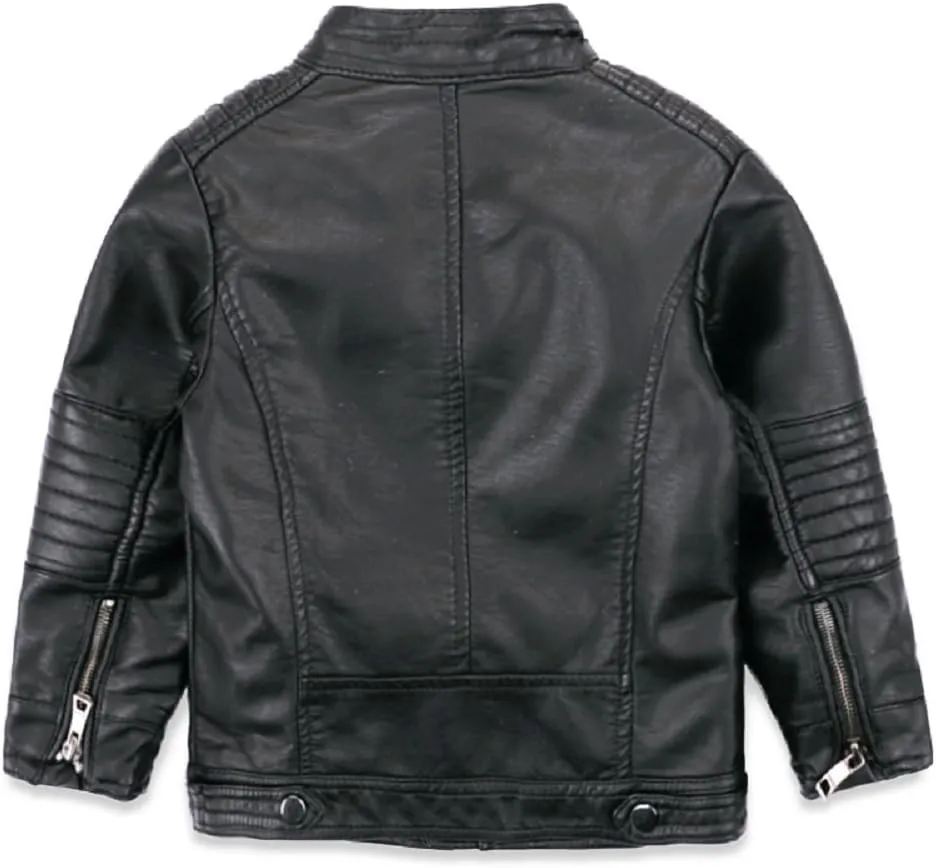 LJYH Boys Leather Jackets New Spring Children Collar Motorcycle Faux Leather Zipper Coats