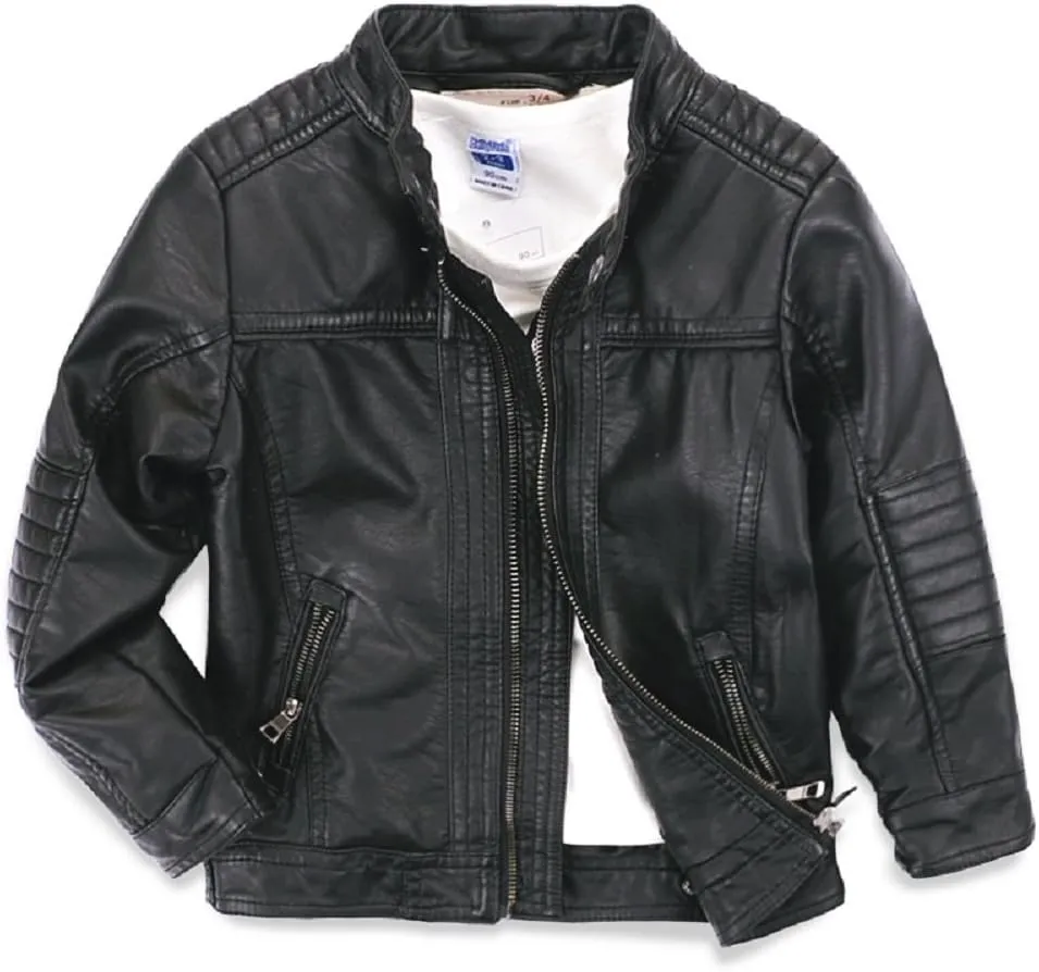 LJYH Boys Leather Jackets New Spring Children Collar Motorcycle Faux Leather Zipper Coats