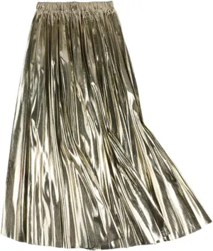 Long Elegant Women Midi Skirt High Waist Black Silver Gold Solid Color Pleated Skirts