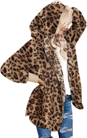 LookbookStore Womens Cardigan 2024 Winter Oversized Open Front Fleece Hooded Draped Pockets Jacket Coats