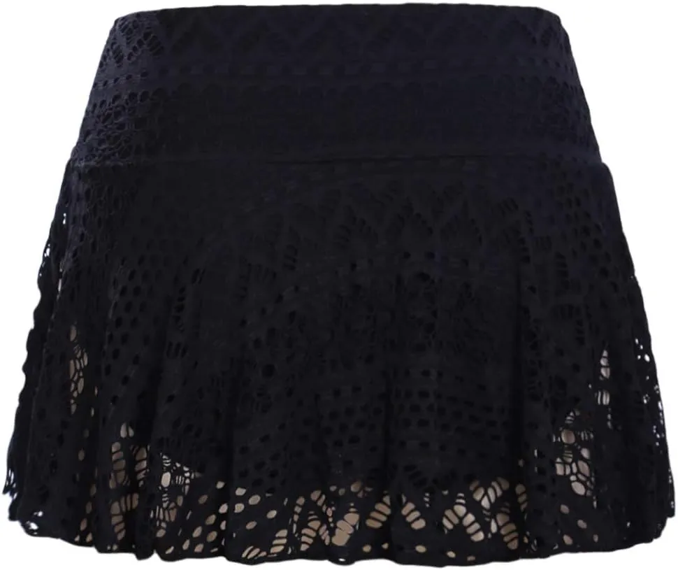 Lopie Women Lace Crochet Swim Skirt Bikini Bottom Swimsuit Board Shorts Skort Swimdress