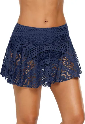 Lopie Women Lace Crochet Swim Skirt Bikini Bottom Swimsuit Board Shorts Skort Swimdress