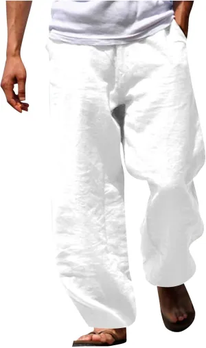Lounge Pants Men Slim Fit Wide Leg Basic Straight-Legs Trousers Casual Fashion Lightweight Summer Linen Clothes 2025