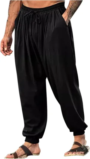 Lounge Pants Men Soft Casual Lightweight Basic Drawstring Elastic Waist Trousers Trendy Summer Linen Workout Clothes