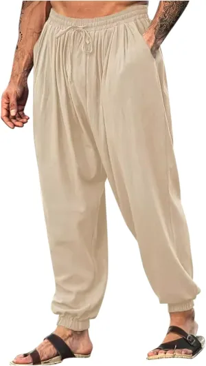 Lounge Pants Men Soft Casual Lightweight Basic Drawstring Elastic Waist Trousers Trendy Summer Linen Workout Clothes