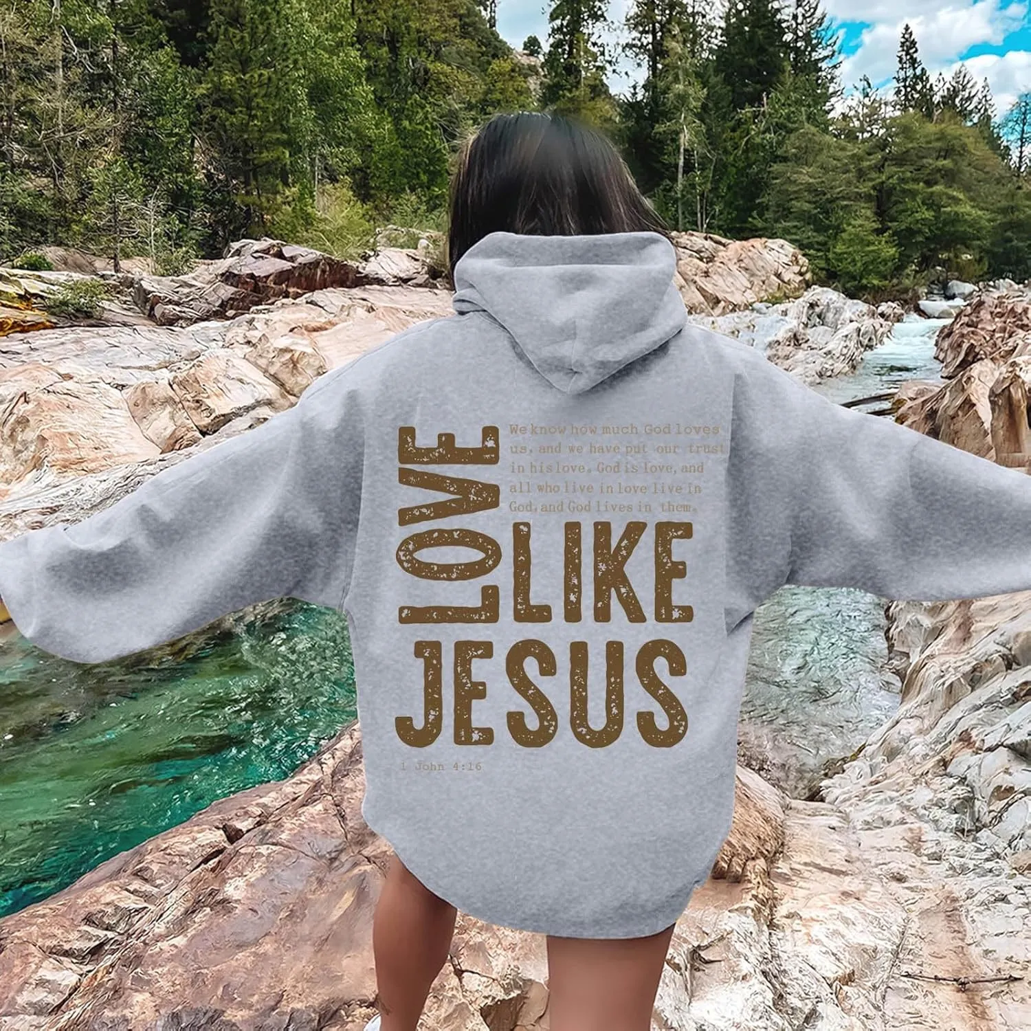 Love Like Jesus Long Sleeve Hoodies for Women 2024 Winter Fall Preppy Pullover Sweatshirts Y2K with Hood Oversized