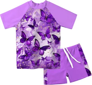 Lovekider Girls Swimsuits Two Piece Rash Guard Set Short Sleeve Bathing Suit Liner Swimwear with UPF 50  Sun Protection 3-12T
