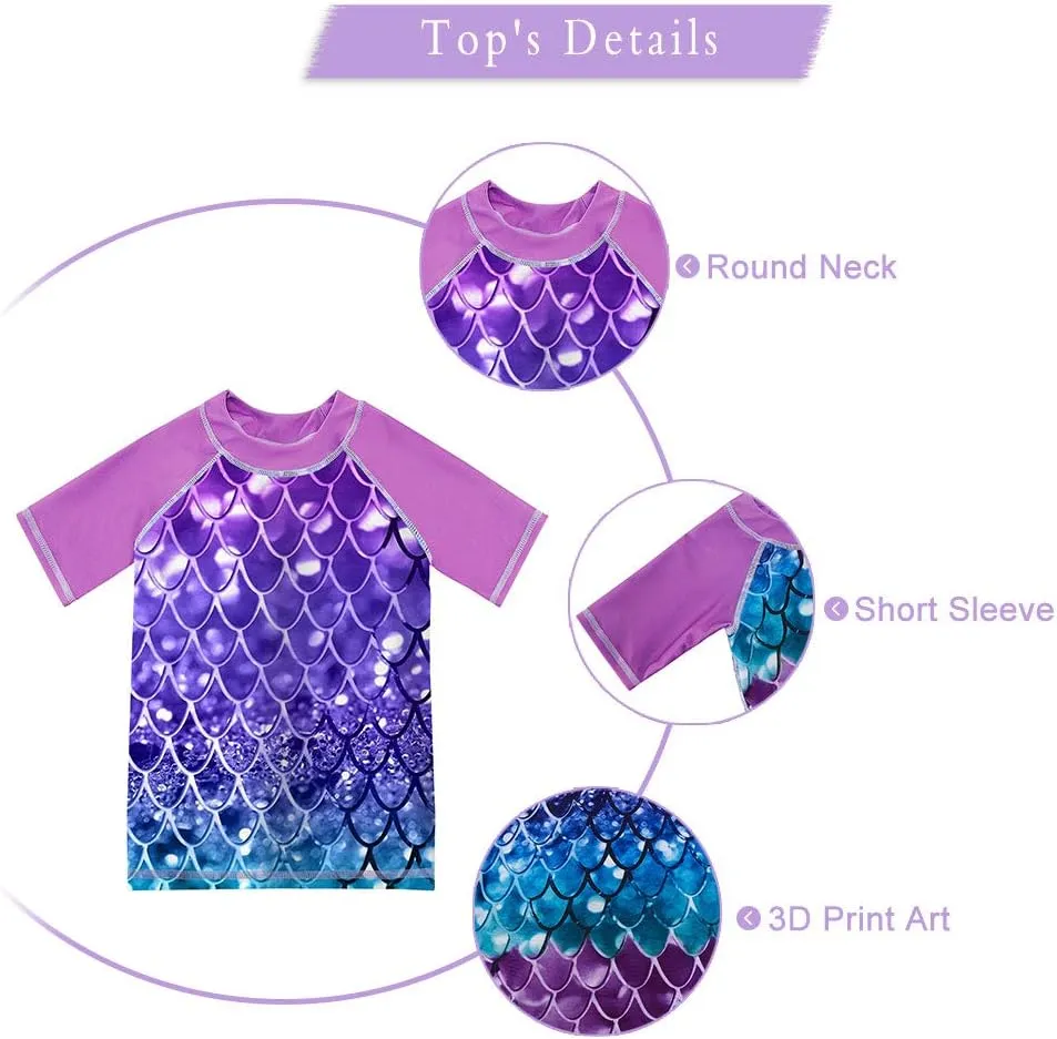 Lovekider Girls Swimsuits Two Piece Rash Guard Set Short Sleeve Bathing Suit Liner Swimwear with UPF 50  Sun Protection 3-12T