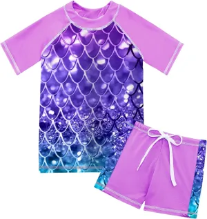 Lovekider Girls Swimsuits Two Piece Rash Guard Set Short Sleeve Bathing Suit Liner Swimwear with UPF 50  Sun Protection 3-12T