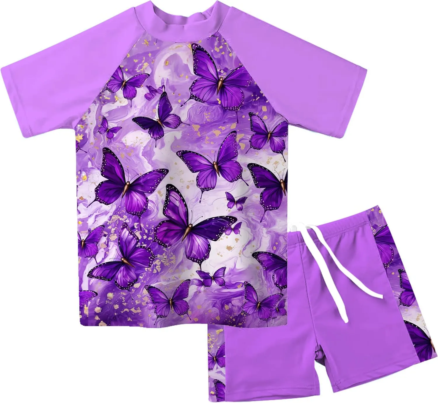 Lovekider Girls Swimsuits Two Piece Rash Guard Set Short Sleeve Bathing Suit Liner Swimwear with UPF 50  Sun Protection 3-12T