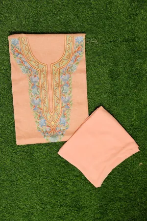 Lovely Playful Peach Colour Cotton Suit With Beautiful Kashmiri Embroidery Definitely Add Elegance.