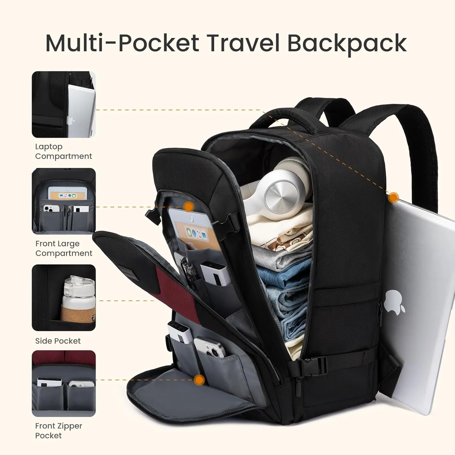 LOVEVOOK Travel Carry on Backpack for Men Women, Expandable 40L Extra Large Carry on Backpacks for Airplanes with 2 Packing Cubes,TSA Personal Item Travel Bag fits 17" Laptop,Travel Essentials