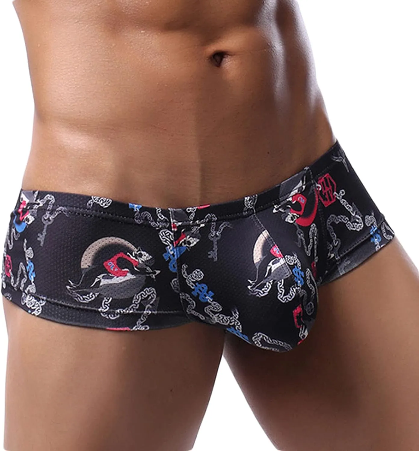 Low Rise Briefs for Men U Pouch Fashion Underwear Stretchy Print Briefs Mens Sexy Swimwear Trunks