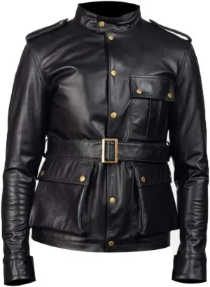 LP-FACON Mens WW2 German Uniform Field Military World War 2 Leather Jacket Coat Black