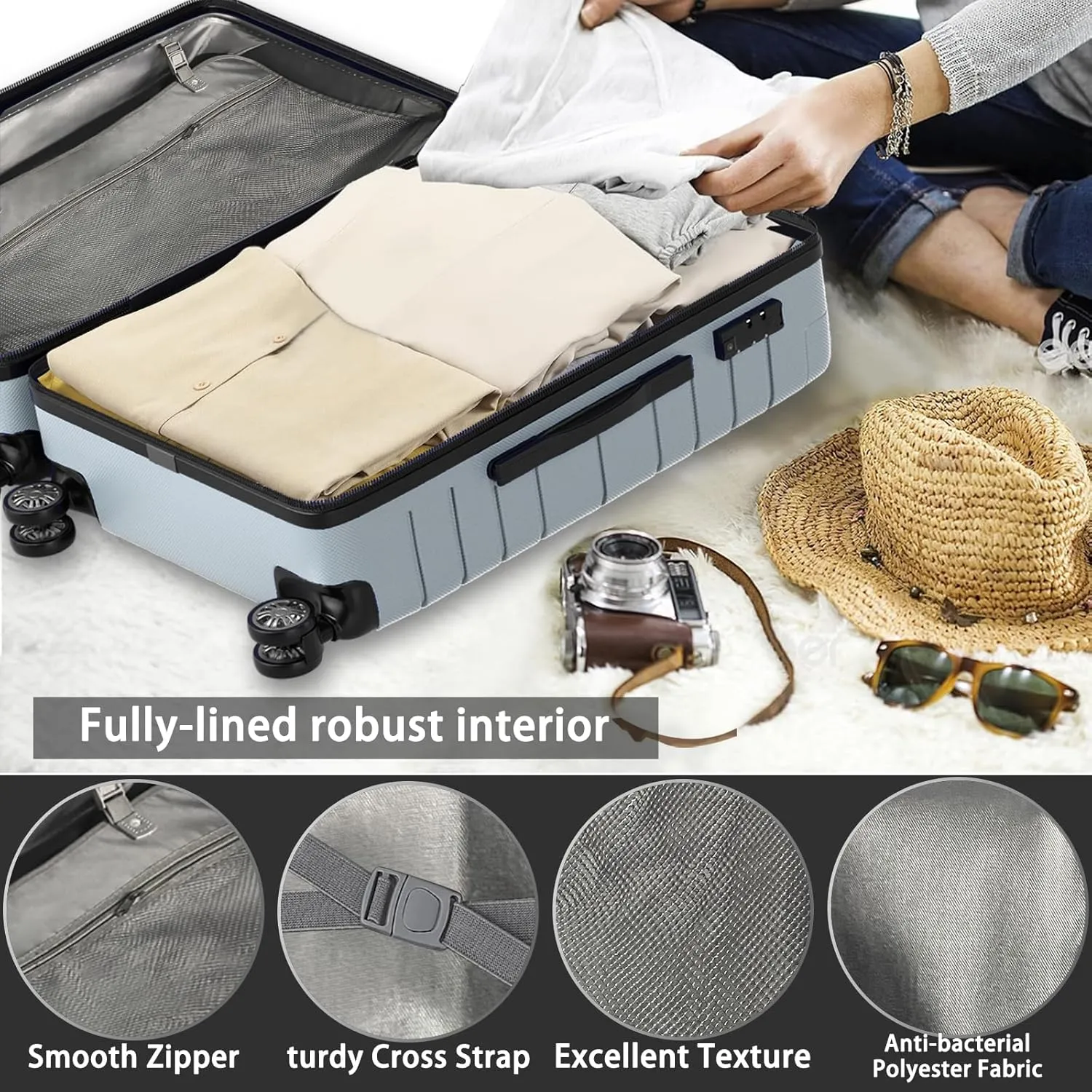 Luggage Sets 3 Piece Hardshell Luggage Set with Spinner Wheels Lightweight Hard Case Carry On Travel Suitcase Airline Approved with TSA Lock (Silver)