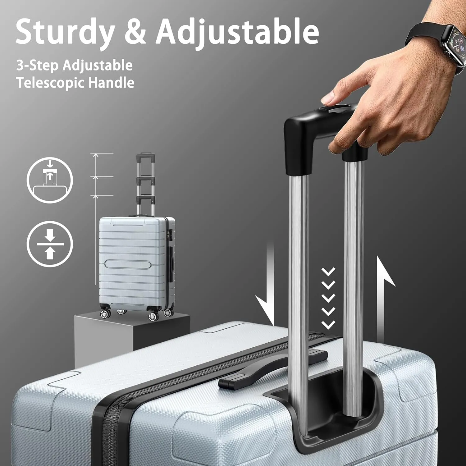 Luggage Sets 3 Piece Hardshell Luggage Set with Spinner Wheels Lightweight Hard Case Carry On Travel Suitcase Airline Approved with TSA Lock (Silver)