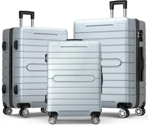 Luggage Sets 3 Piece Hardshell Luggage Set with Spinner Wheels Lightweight Hard Case Carry On Travel Suitcase Airline Approved with TSA Lock (Silver)