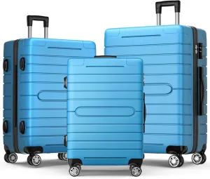 Luggage Sets 3 Piece Hardshell Luggage Set with Spinner Wheels Lightweight Hard Case Carry On Travel Suitcase Airline Approved with TSA Lock (Sky Blue)