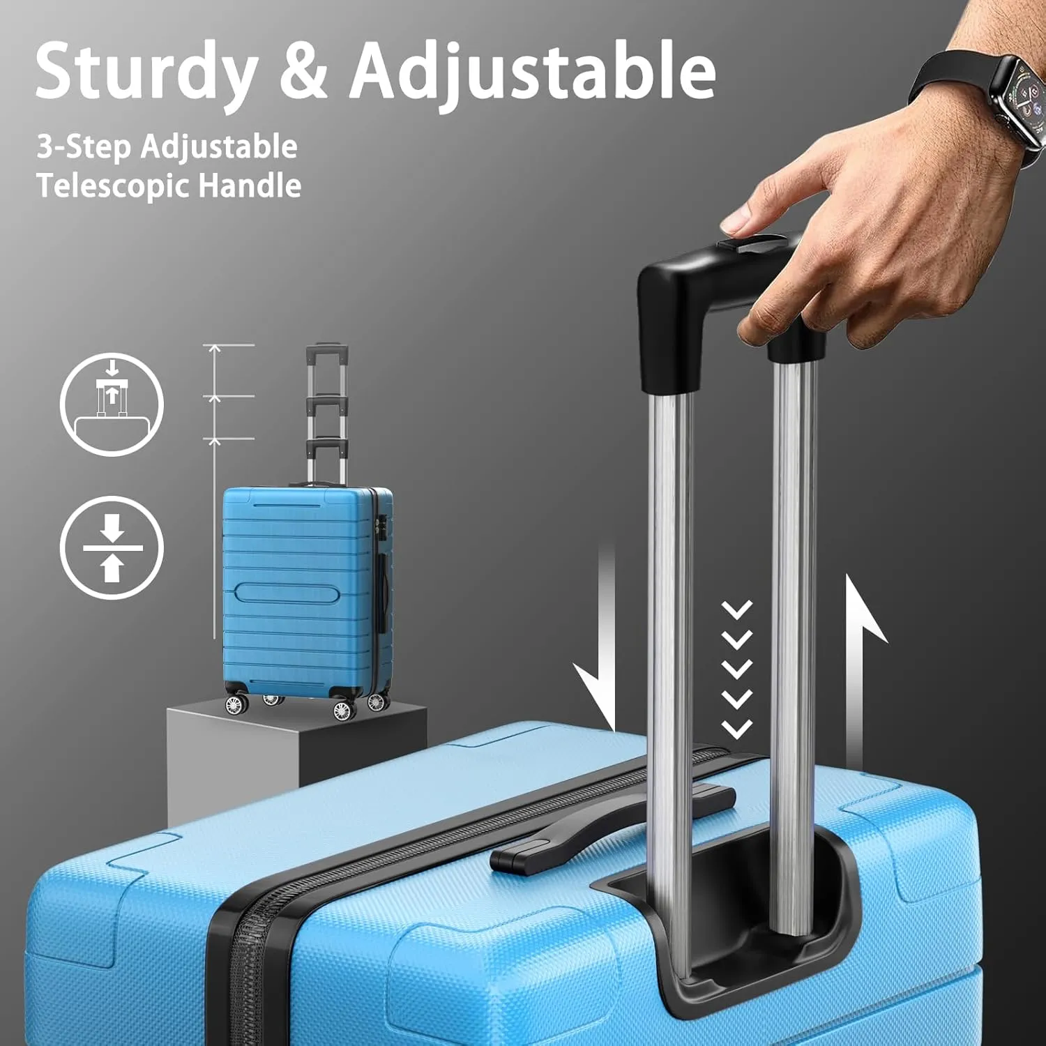 Luggage Sets 3 Piece Hardshell Luggage Set with Spinner Wheels Lightweight Hard Case Carry On Travel Suitcase Airline Approved with TSA Lock (Sky Blue)