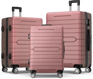 Luggage Sets 3 Piece Pink Hardshell Luggage Set with Spinner Wheels Lightweight Hard Case Carry On Travel Suitcase Airline Approved with TSA Lock (Rose Gold)