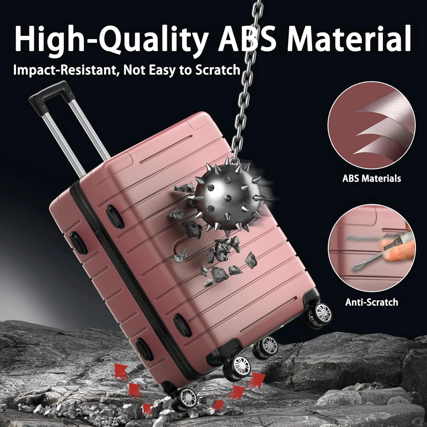 Luggage Sets 3 Piece Pink Hardshell Luggage Set with Spinner Wheels Lightweight Hard Case Carry On Travel Suitcase Airline Approved with TSA Lock (Rose Gold)