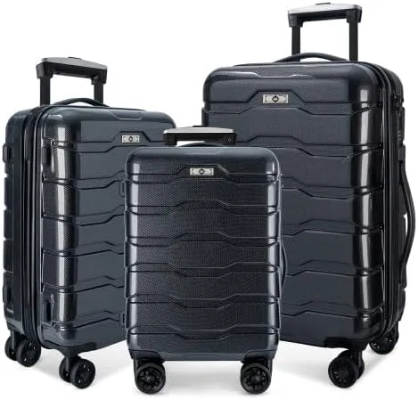Luggage Sets ABS PC Hardshell 3pcs Clearance Luggage Hardside Lightweight Durable Suitcase sets Spinner Wheels Suitcase with TSA Lock (20/24/28),green (Black)