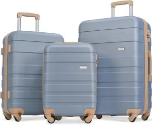 Luggage Sets New Model Expandable ABS Hardshell 3pcs Clearance Luggage Hardside Lightweight Durable Suitcase sets Spinner Wheels Suitcase with TSA Lock 20''24''28''(Light Blue)