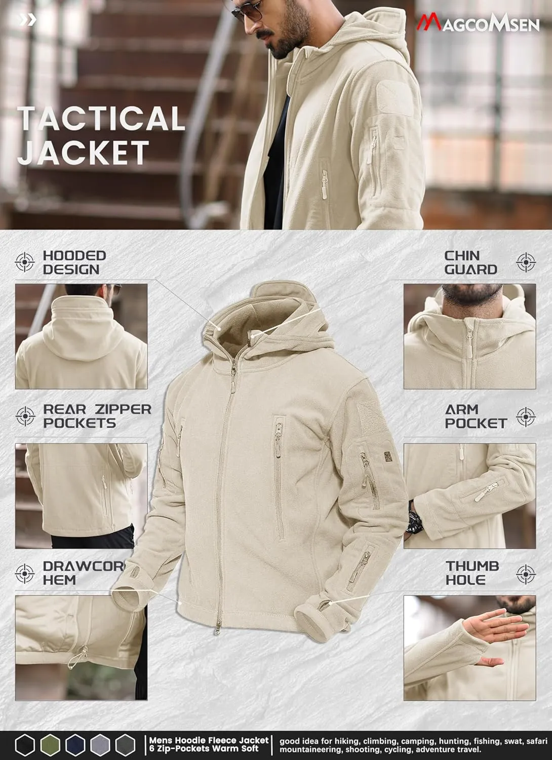 MAGCOMSEN Men's Military Tactical Jacket Warm Fleece Hoodies Sport Outdoor Winter Coats Windbreaker