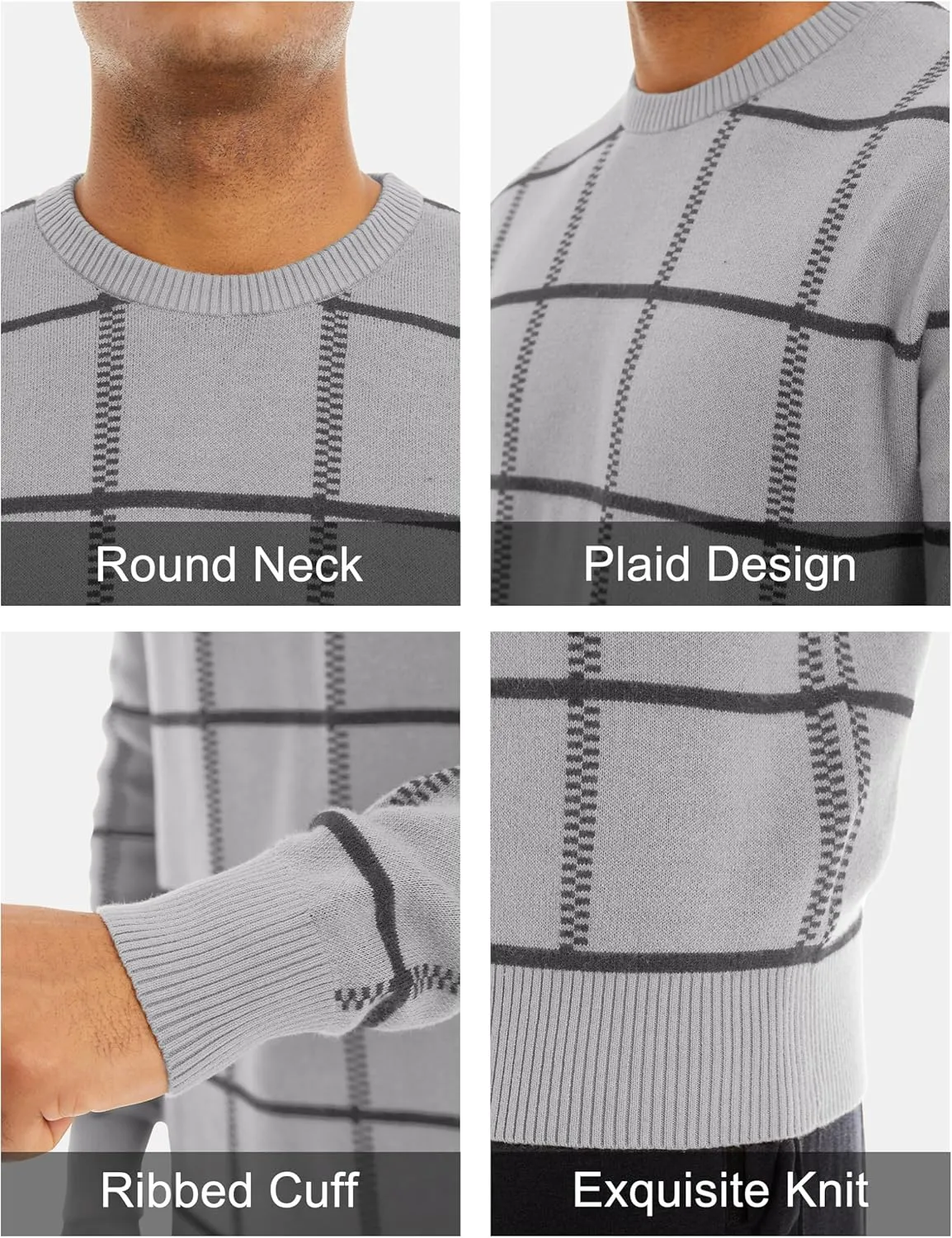 MAGCOMSEN Men's Plaid Crewneck Sweater - Casual Cotton Fall Winter Sweater
