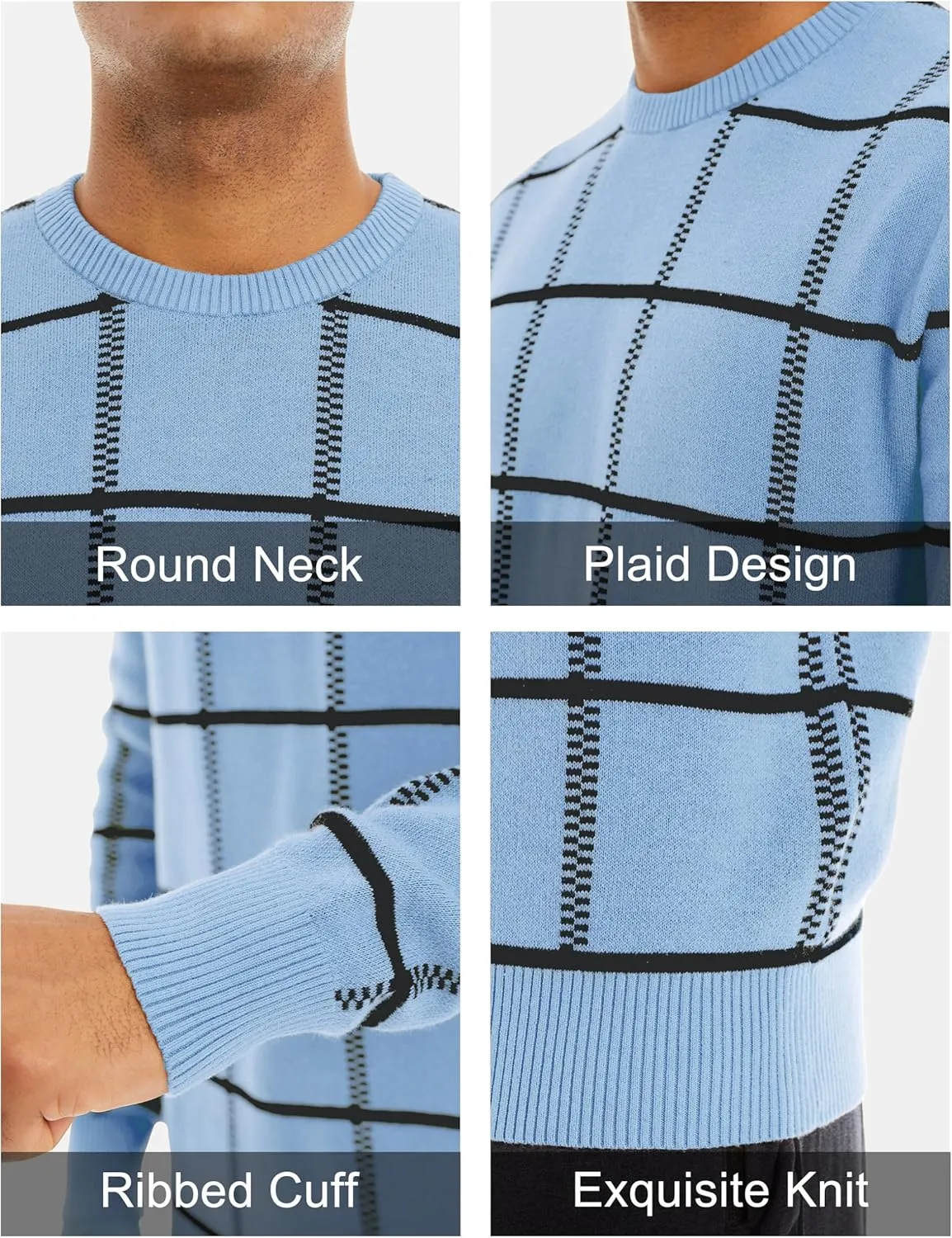 MAGCOMSEN Men's Plaid Crewneck Sweater - Casual Cotton Fall Winter Sweater