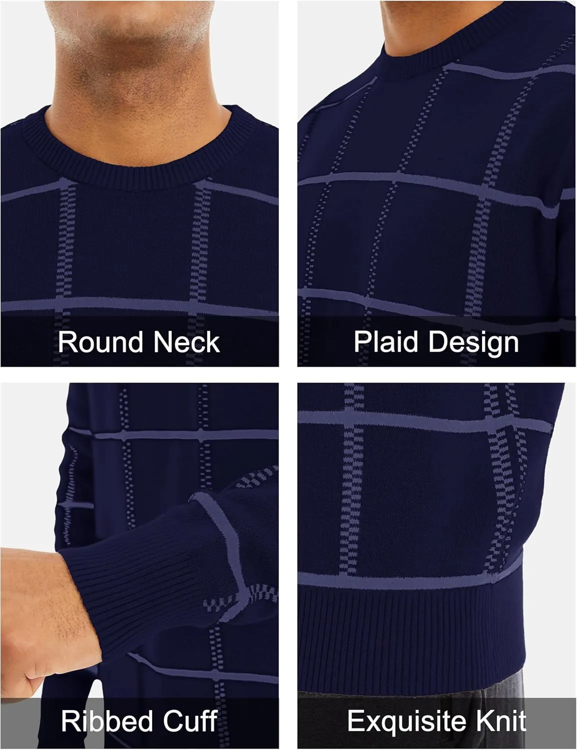 MAGCOMSEN Men's Plaid Crewneck Sweater - Casual Cotton Fall Winter Sweater