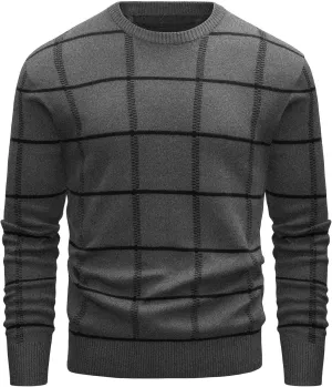 MAGCOMSEN Men's Plaid Crewneck Sweater - Casual Cotton Fall Winter Sweater
