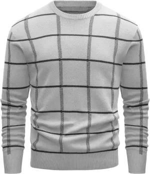 MAGCOMSEN Men's Plaid Crewneck Sweater - Casual Cotton Fall Winter Sweater