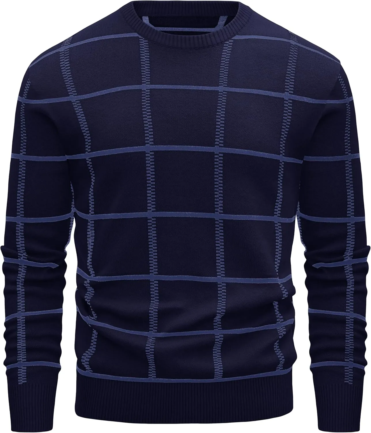 MAGCOMSEN Men's Plaid Crewneck Sweater - Casual Cotton Fall Winter Sweater