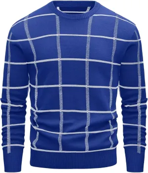 MAGCOMSEN Men's Plaid Crewneck Sweater - Casual Cotton Fall Winter Sweater